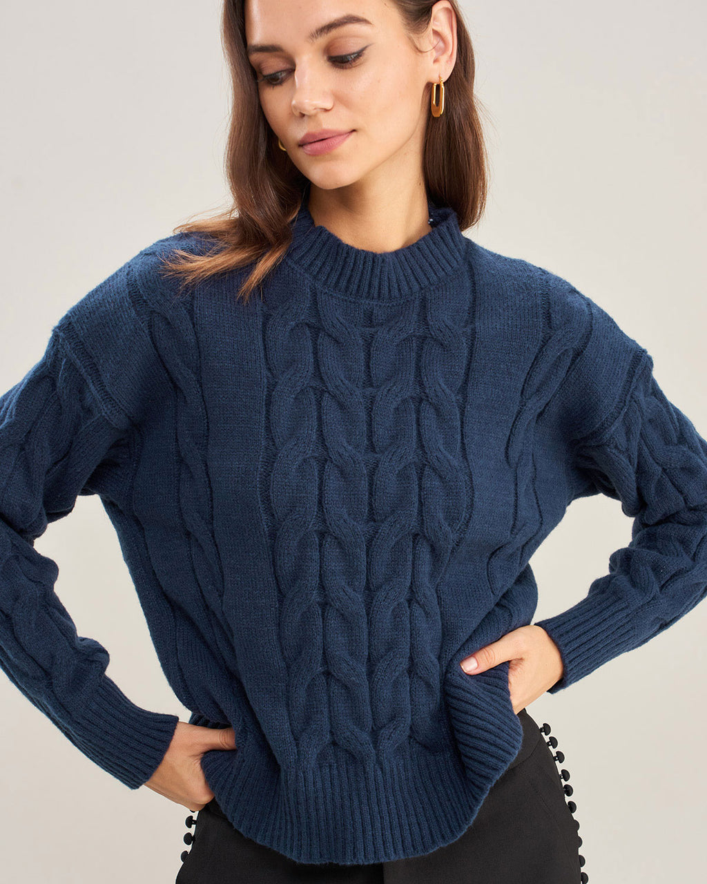 Women's Knitted Polyester Sweater Tops - RIHOAS