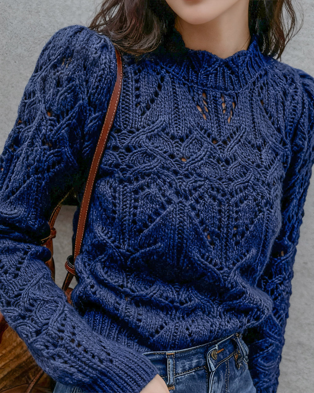 Women's Knitted Polyester Sweater Tops - RIHOAS
