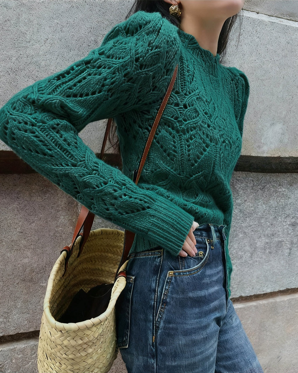 Women's Knitted Polyester Sweater Tops - RIHOAS