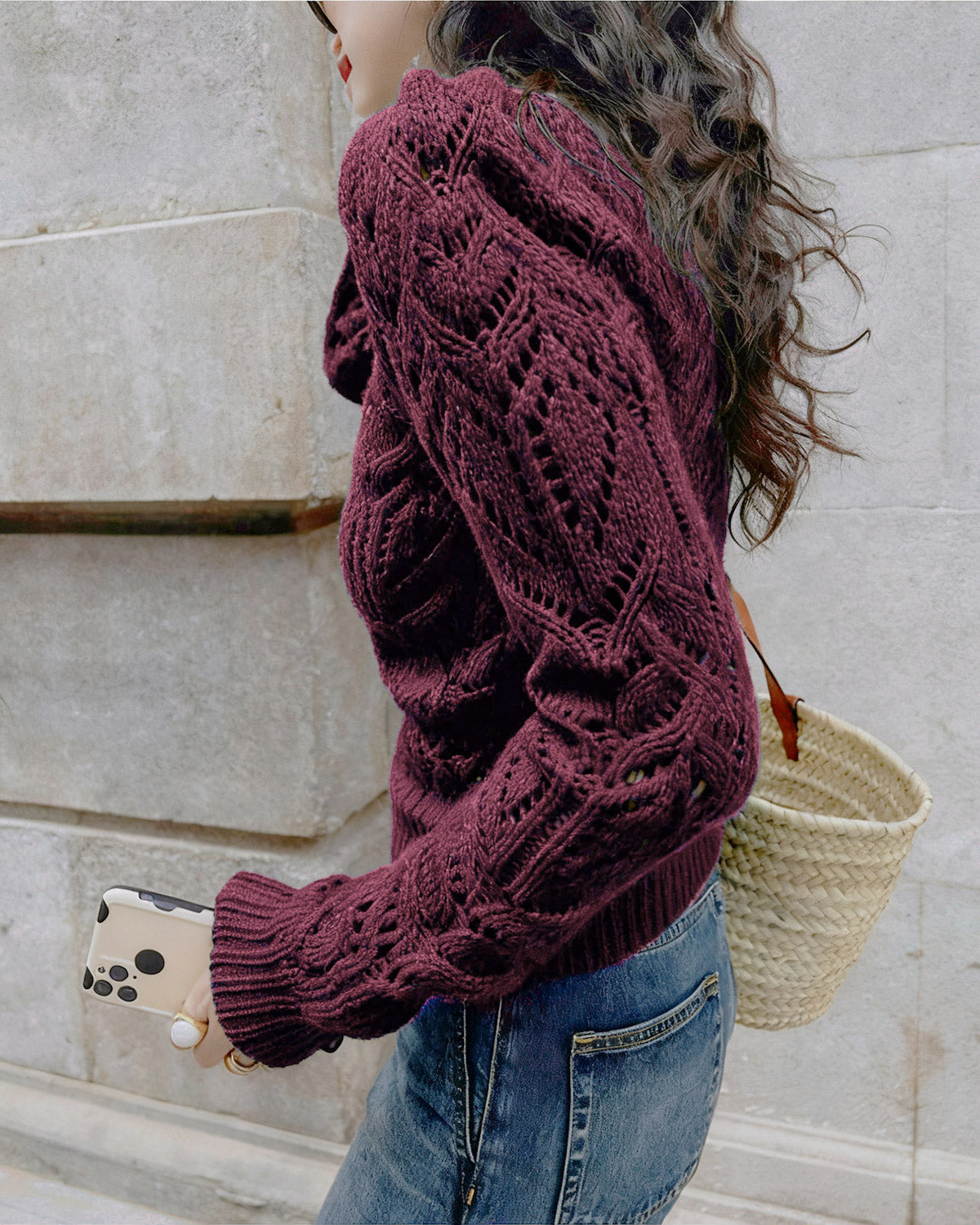 Women's Knitted Polyester Sweater Tops - RIHOAS