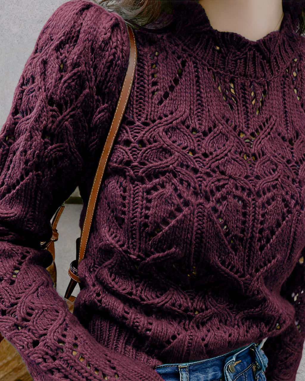 Women's Knitted Polyester Sweater Tops - RIHOAS