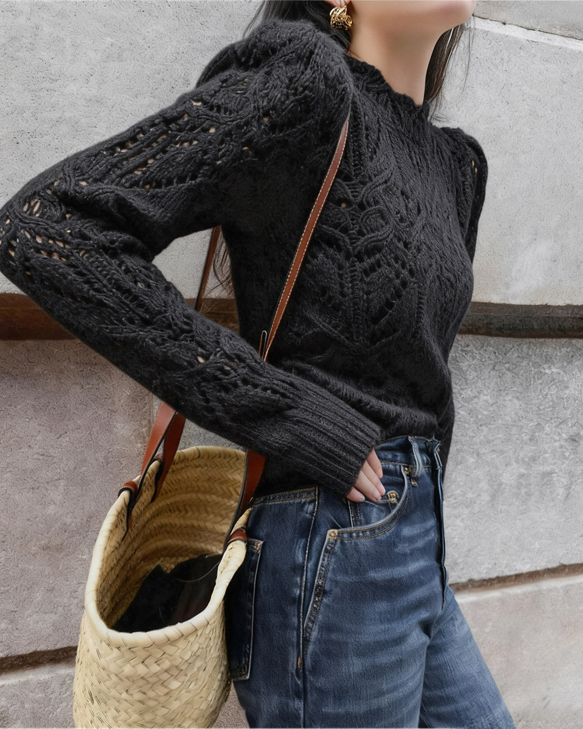 Women's Knitted Polyester Sweater Tops - RIHOAS