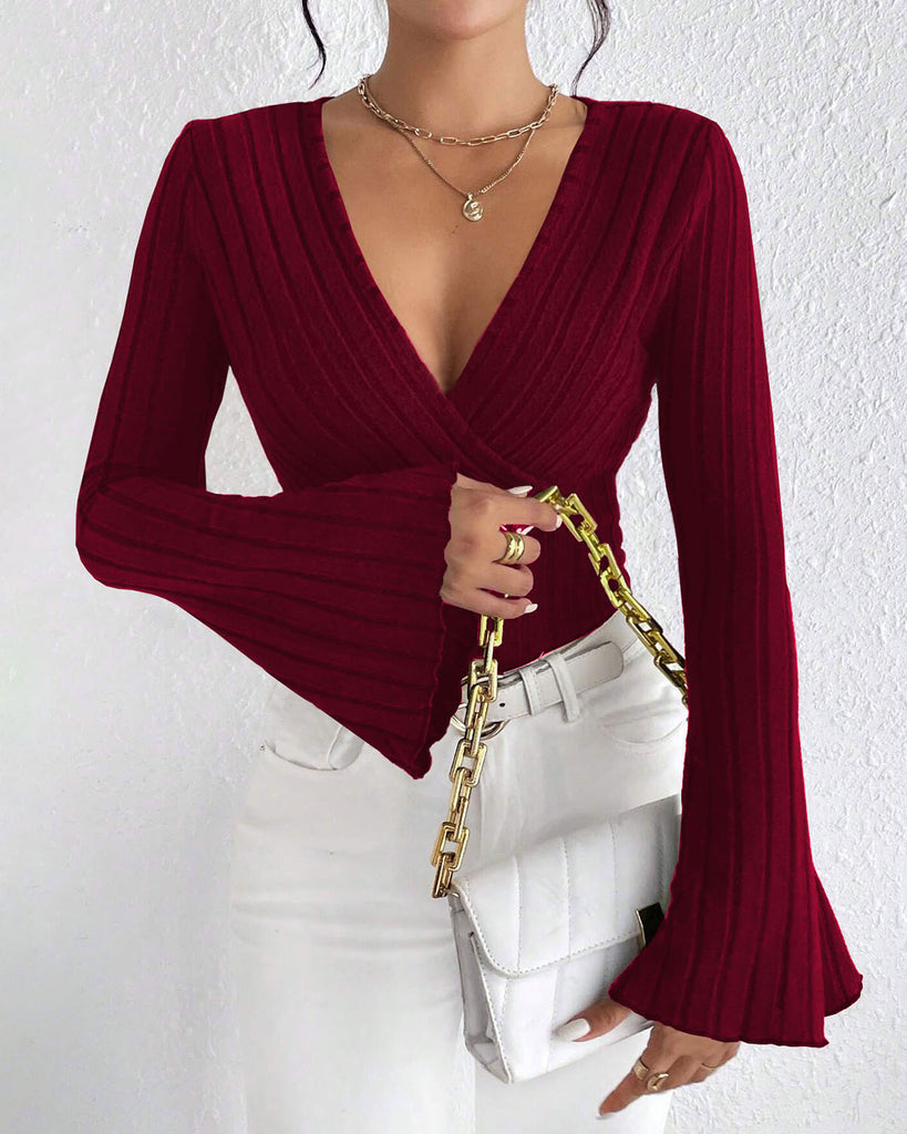 Women's Knitted Polyester Sweater Tops - RIHOAS