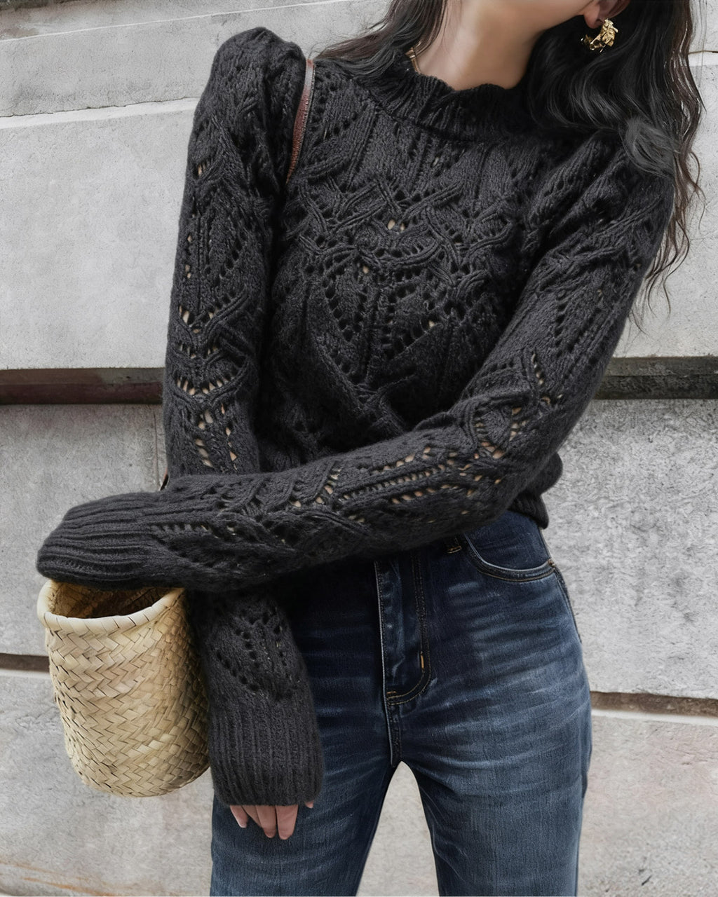 Women's Knitted Polyester Sweater Tops - RIHOAS