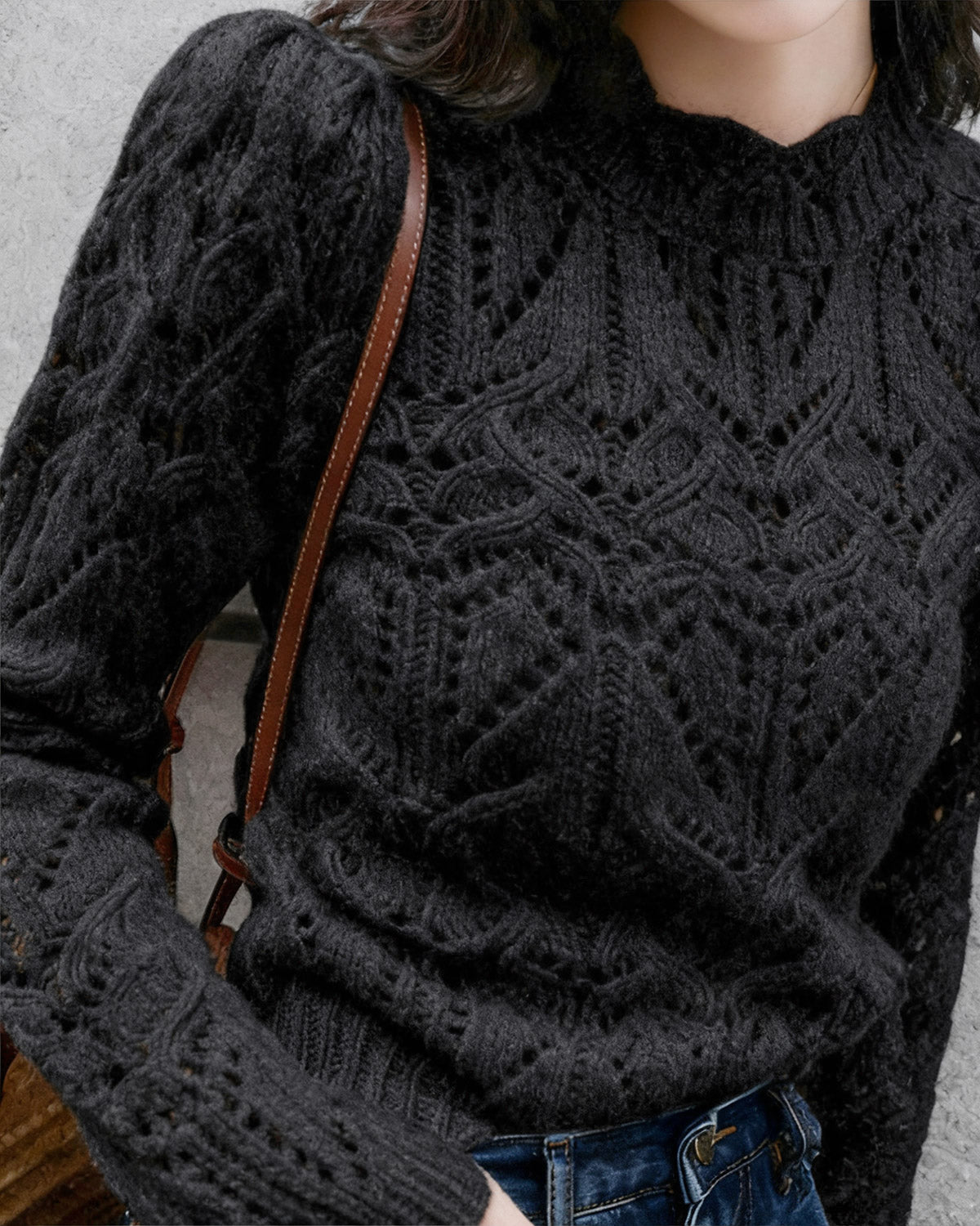 Women's Knitted Polyester Sweater Tops - RIHOAS