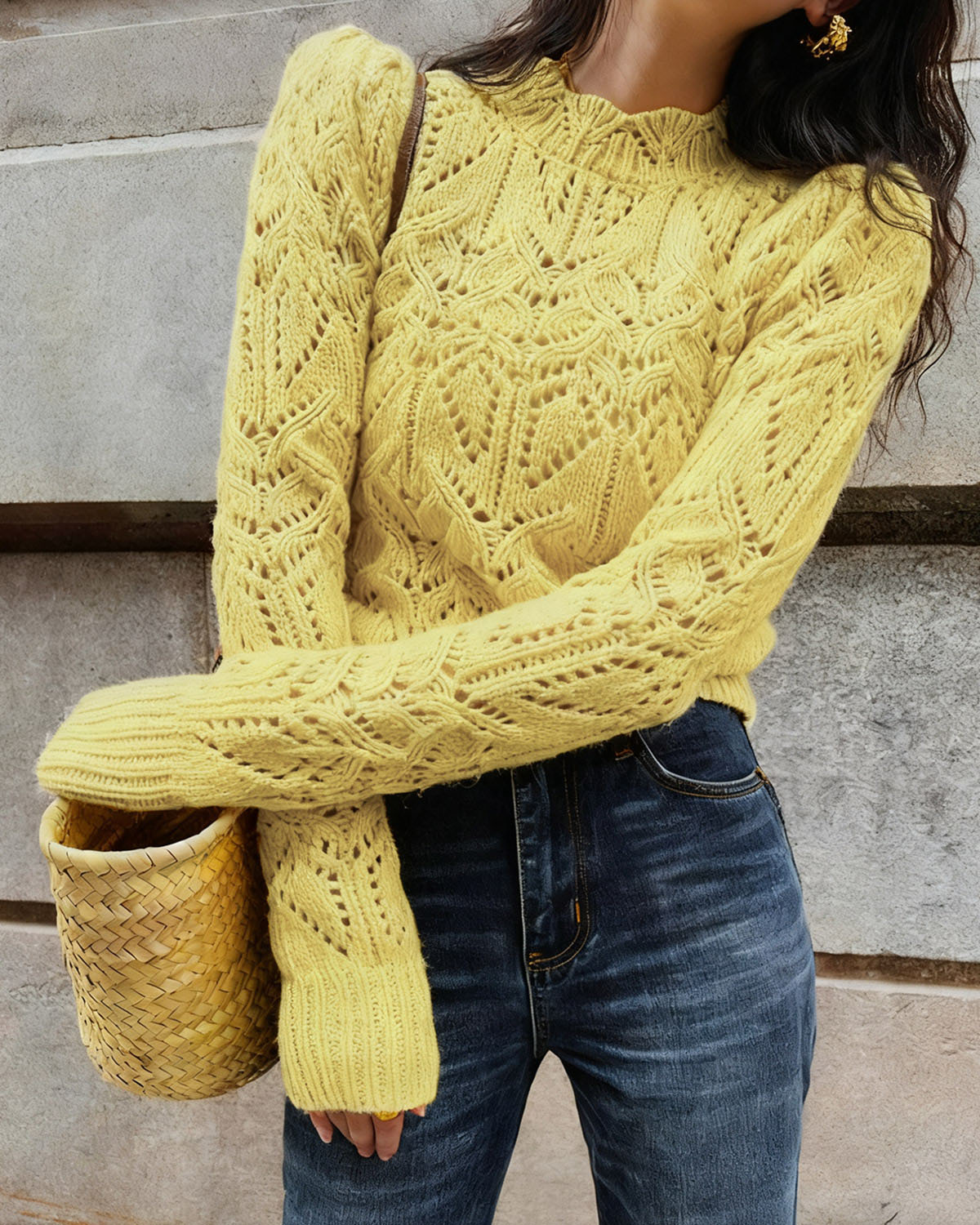 Women's Knitted Polyester Sweater Tops - RIHOAS