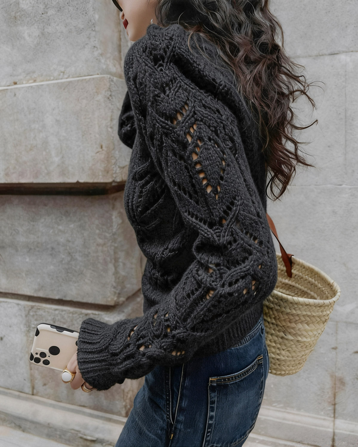 Women's Knitted Polyester Sweater Tops - RIHOAS