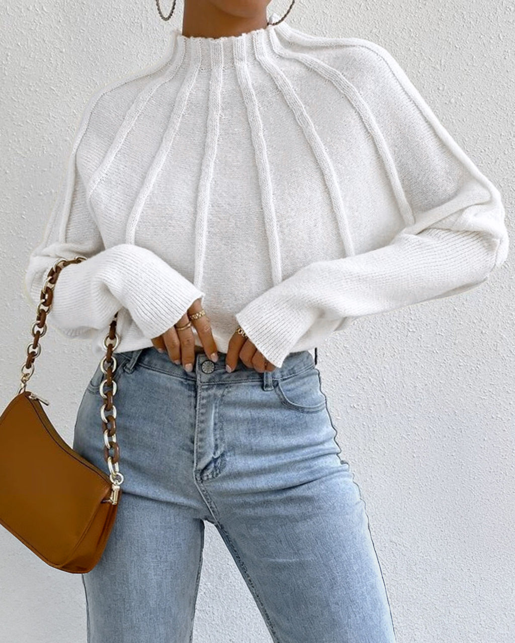 Women's Knitted Polyester Sweater Tops - RIHOAS