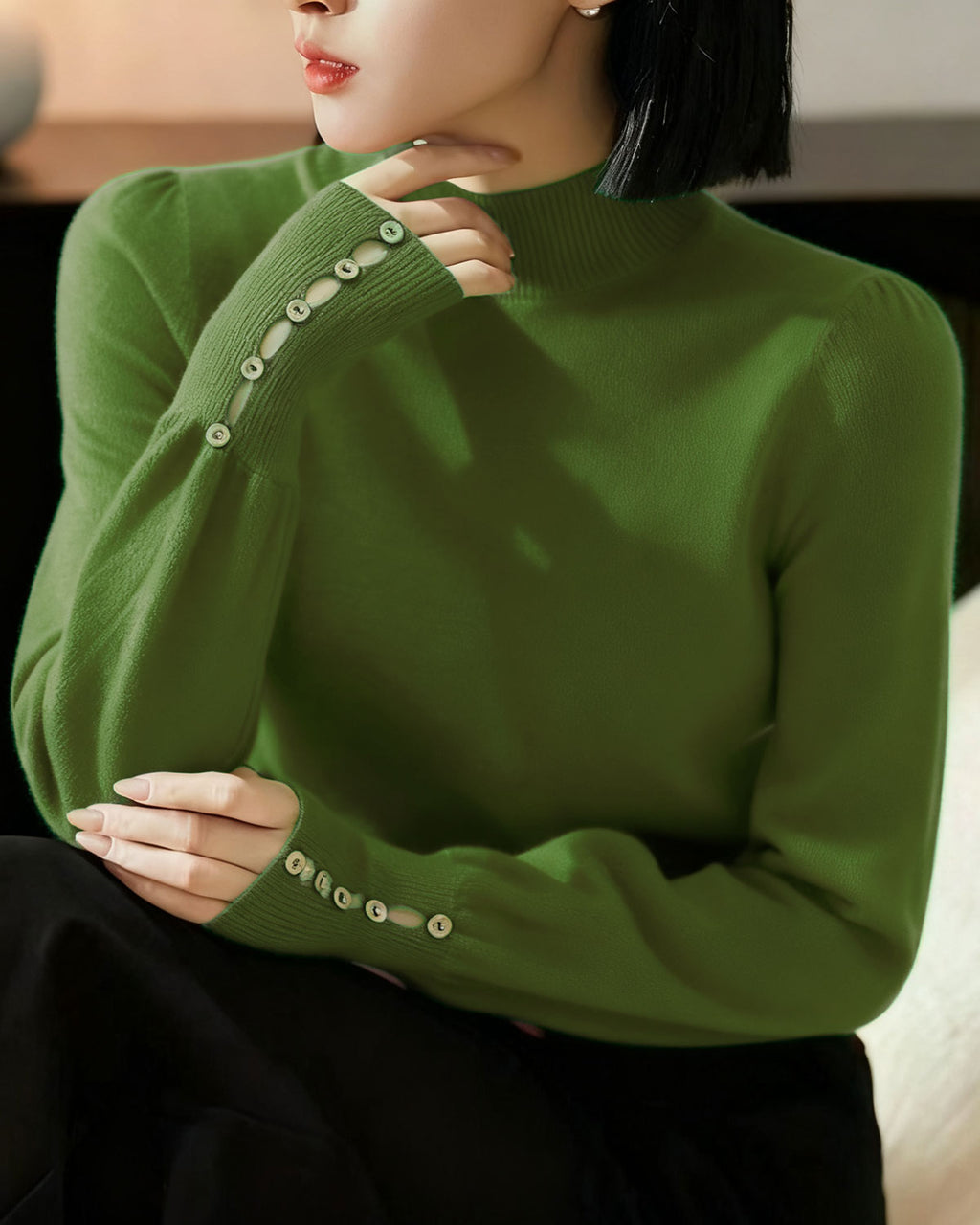 Women's Knitted Polyester Sweater Tops - RIHOAS