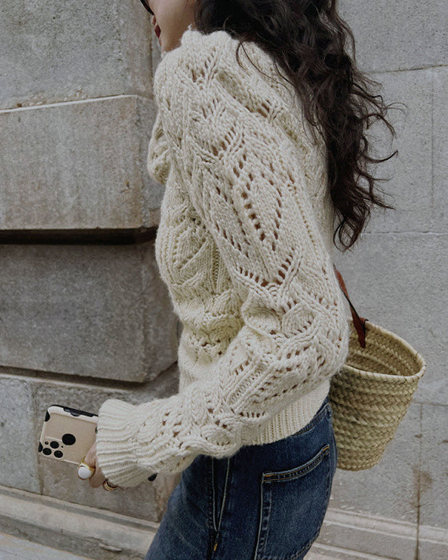 Women's Knitted Polyester Sweater Tops - RIHOAS