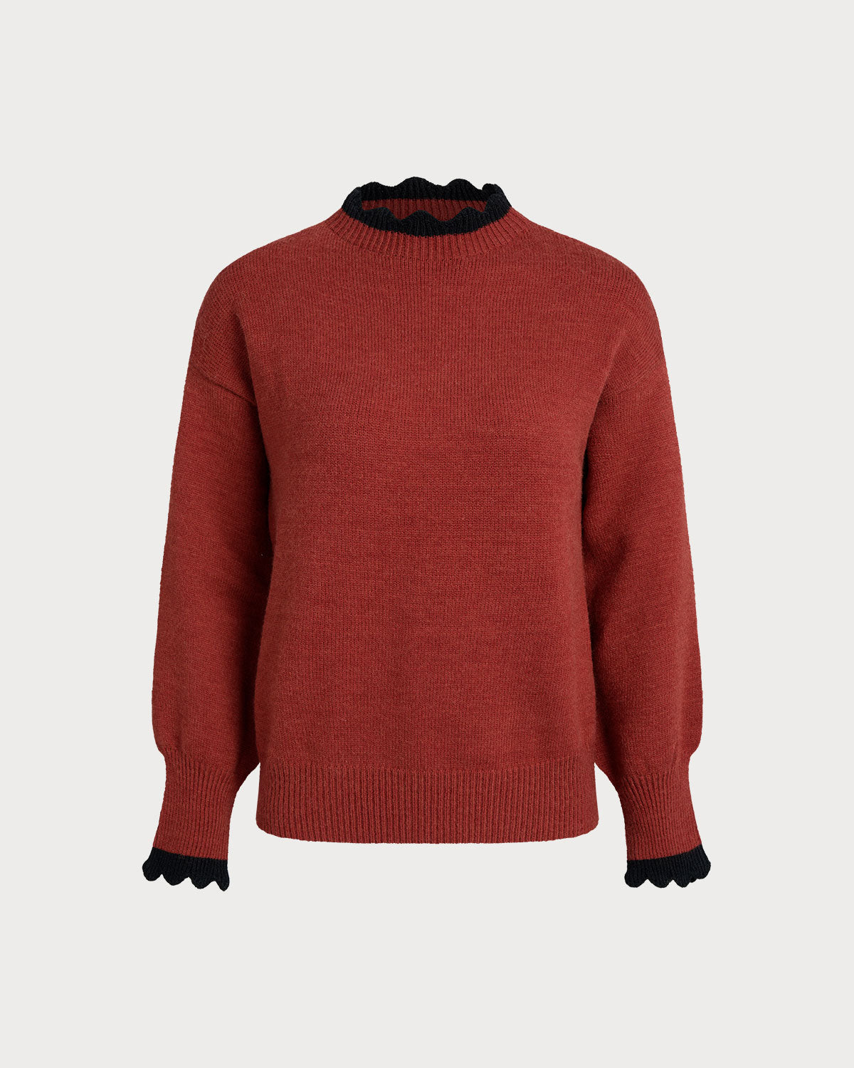 Women's Knitted Polyester Sweater Wine Red Tops - RIHOAS