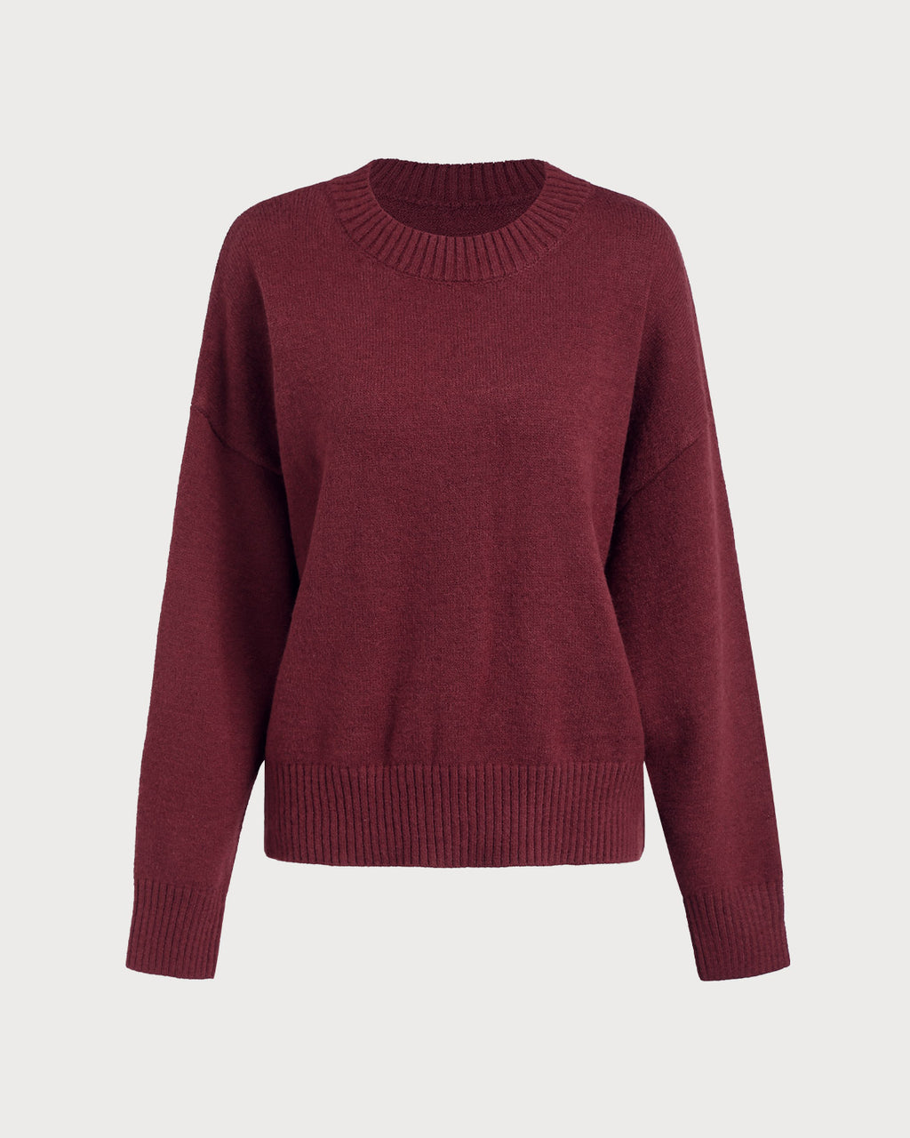 Women's Knitted Polyester Sweater Wine Red Tops - RIHOAS