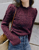 Women's Knitted Polyester Sweater Wine Red - RIHOAS