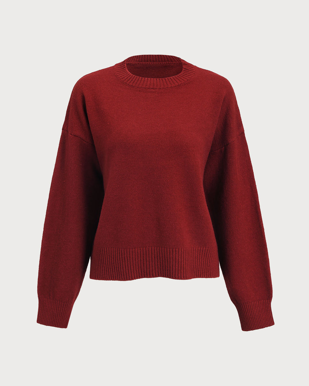 Women's Knitted Polyester Sweater Wine Red Tops - RIHOAS