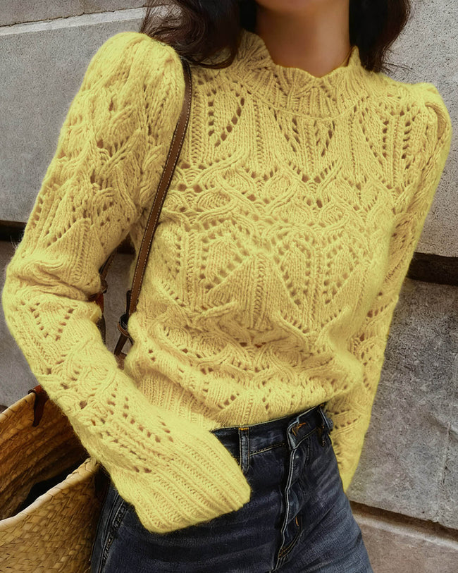 Women's Knitted Polyester Sweater Yellow Tops - RIHOAS