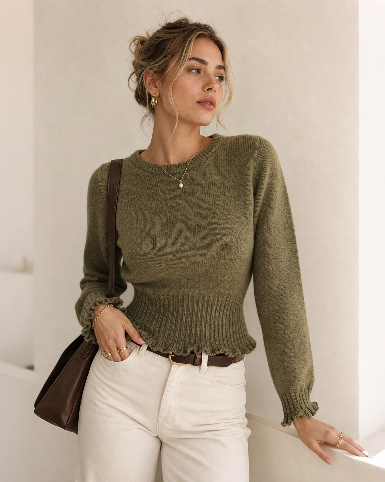 Women's Knitted Polyester Sweaters Green - RIHOAS
