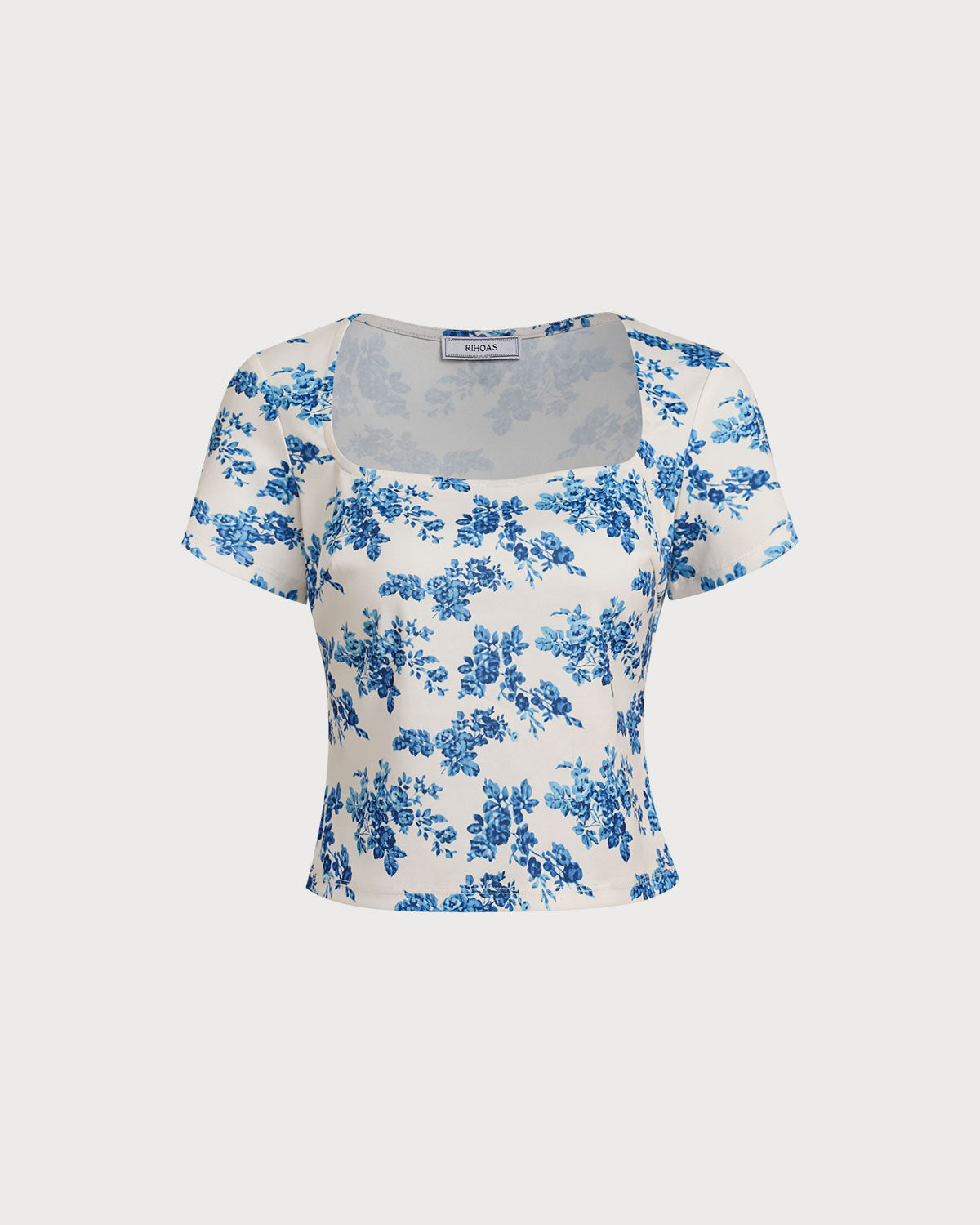 Women's Knitted Polyester T-Shirt Blue Tops - RIHOAS