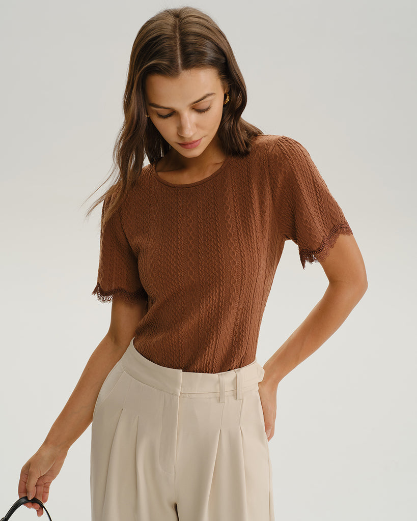 Women's Knitted Polyester T-Shirt Tops - RIHOAS