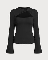Women's knitted polyester T-shirt Black Tops - RIHOAS