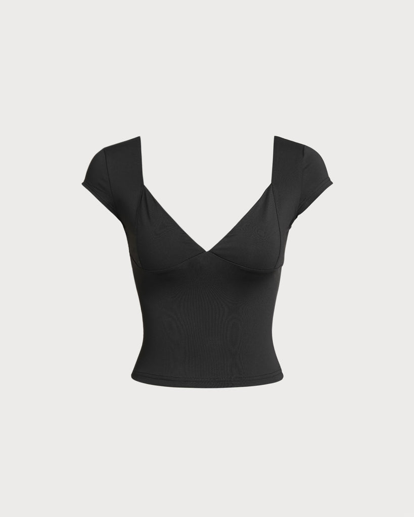 Women's knitted polyester T-shirt Black Tops - RIHOAS