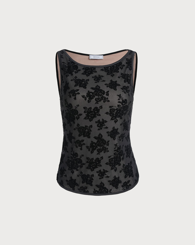 Women's Knitted Polyester Tank Tops Black Tops - RIHOAS