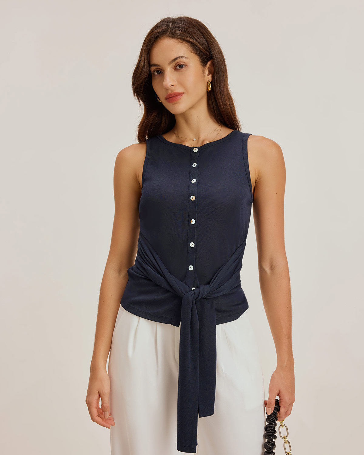 Women's Knitted Polyester Tank Tops Blue Tops - RIHOAS