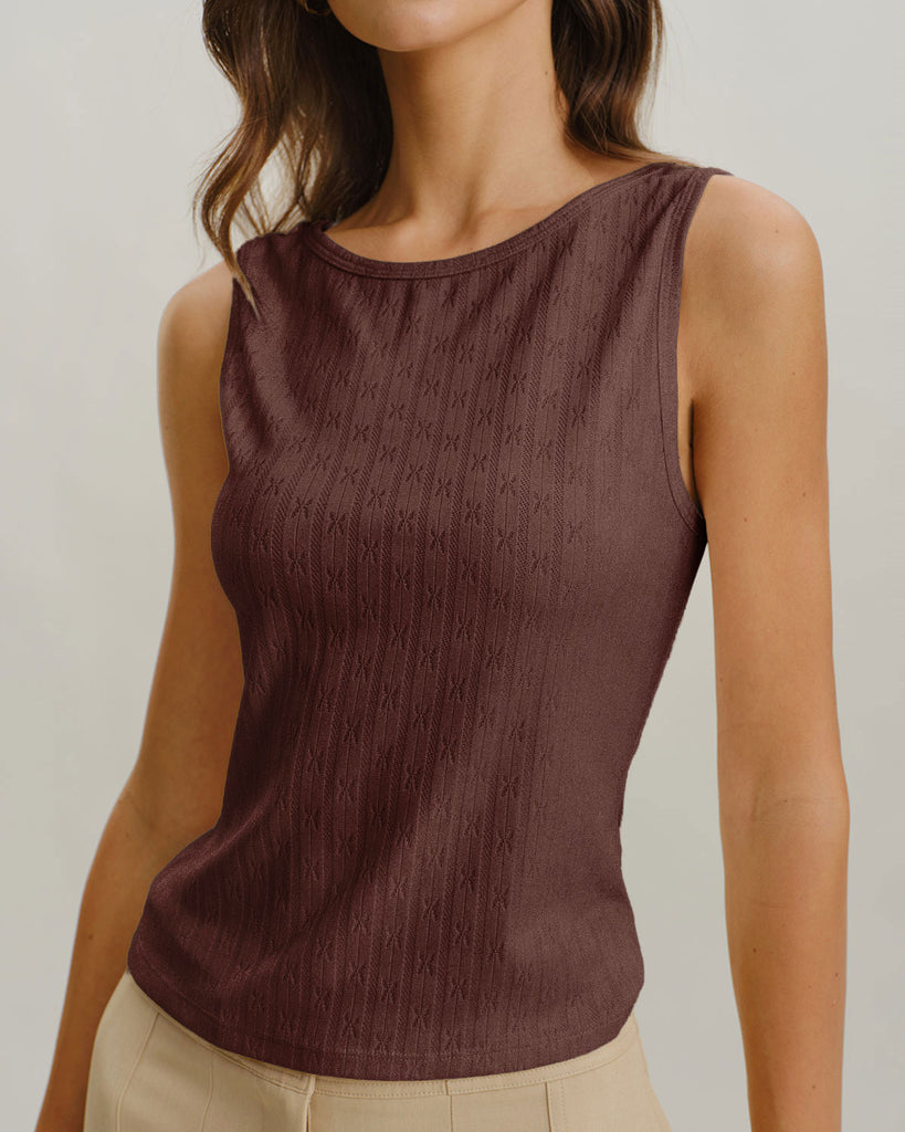 Women's Knitted Polyester Tank Tops Coffee Tops - RIHOAS