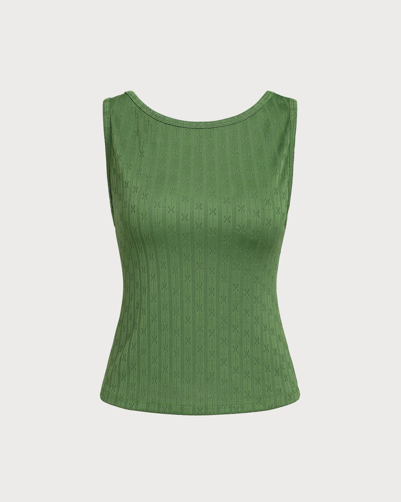 Women's Knitted Polyester Tank Tops Green Tops - RIHOAS
