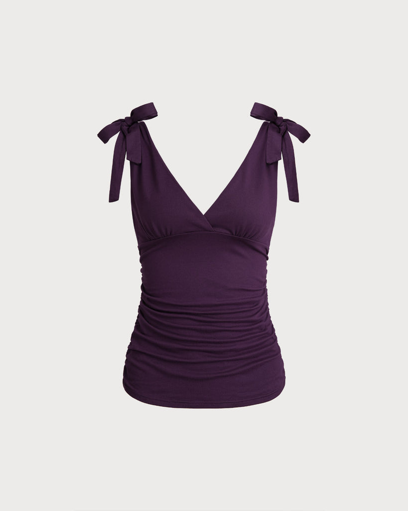 Women's Knitted Polyester Tank Tops Purple Tops - RIHOAS