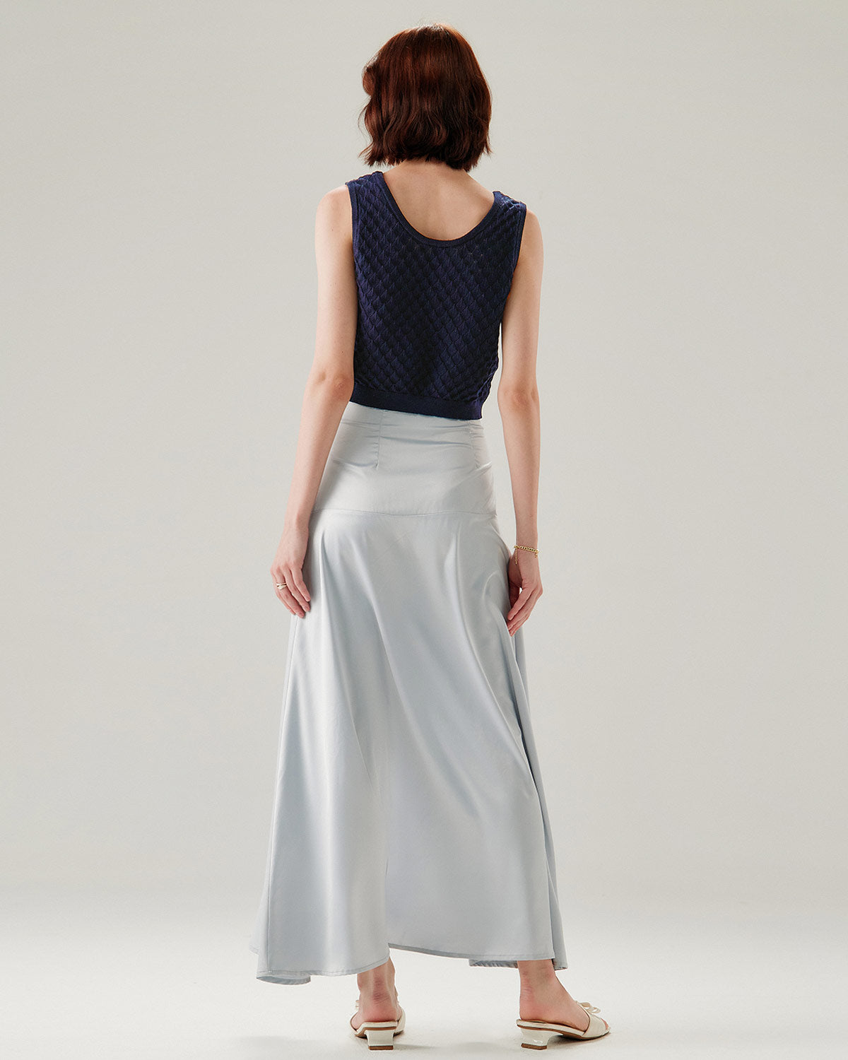 Blue Textured Crochet Tank Top - RIHOAS