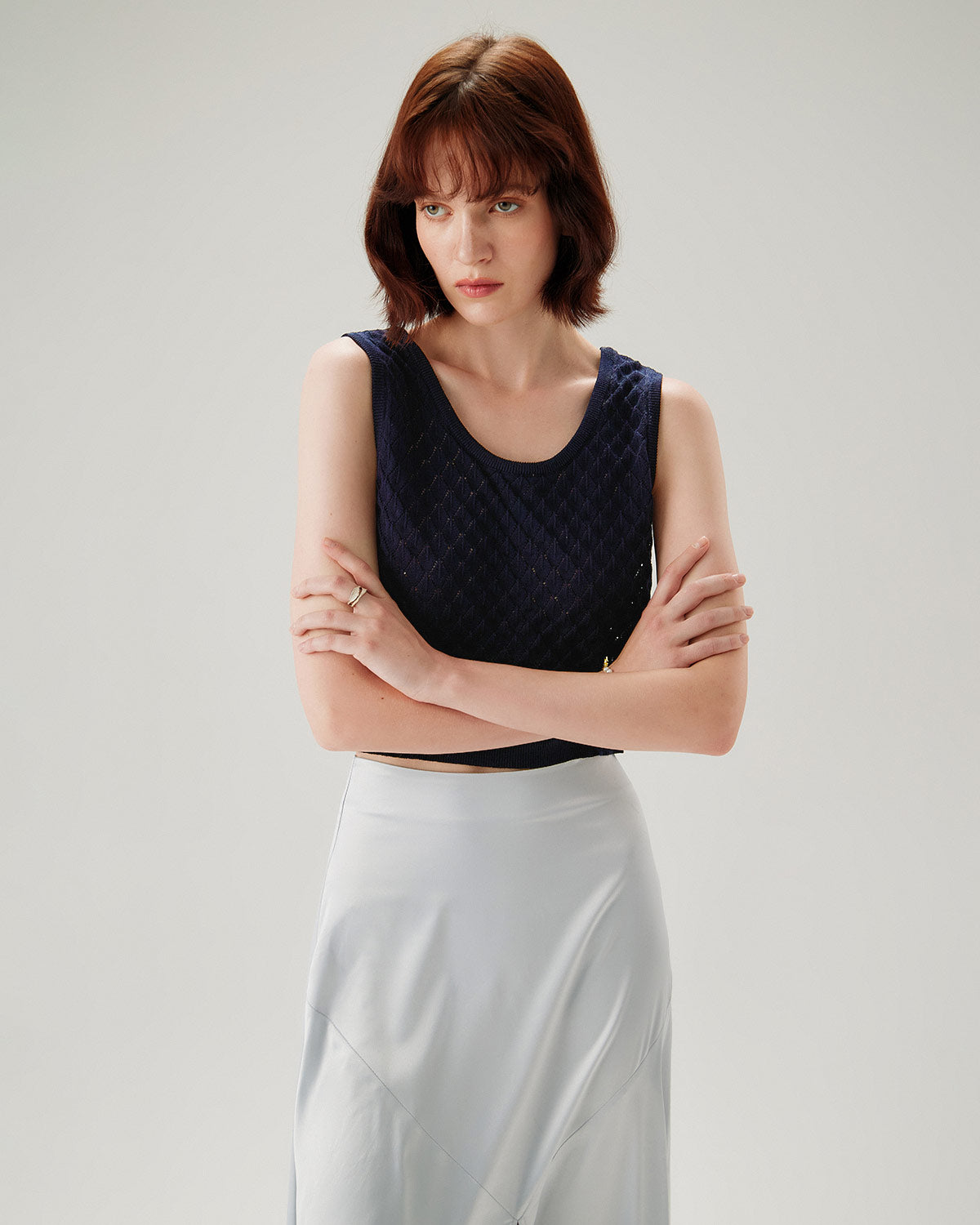 Blue Textured Crochet Tank Top - RIHOAS