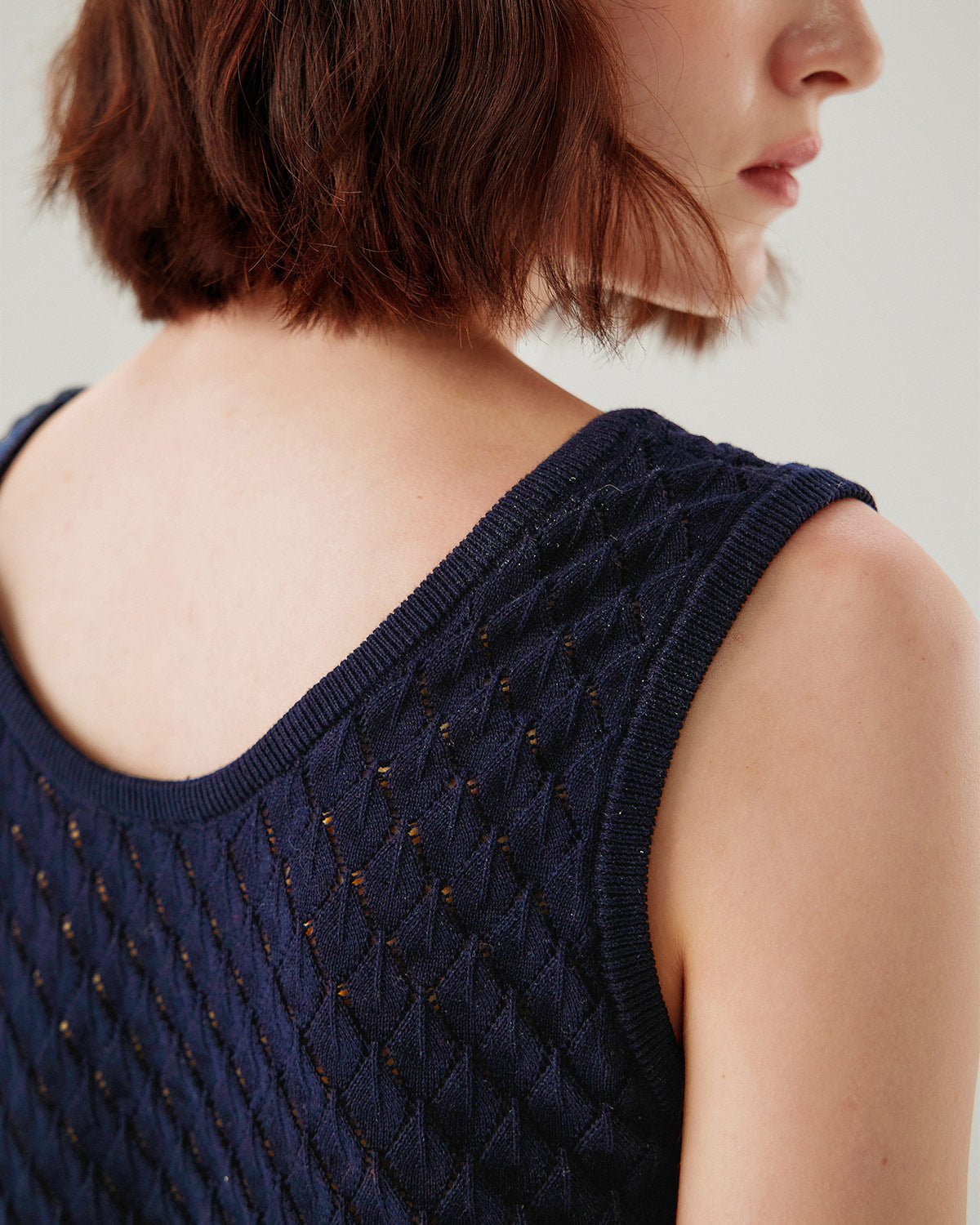 Blue Textured Crochet Tank Top - RIHOAS