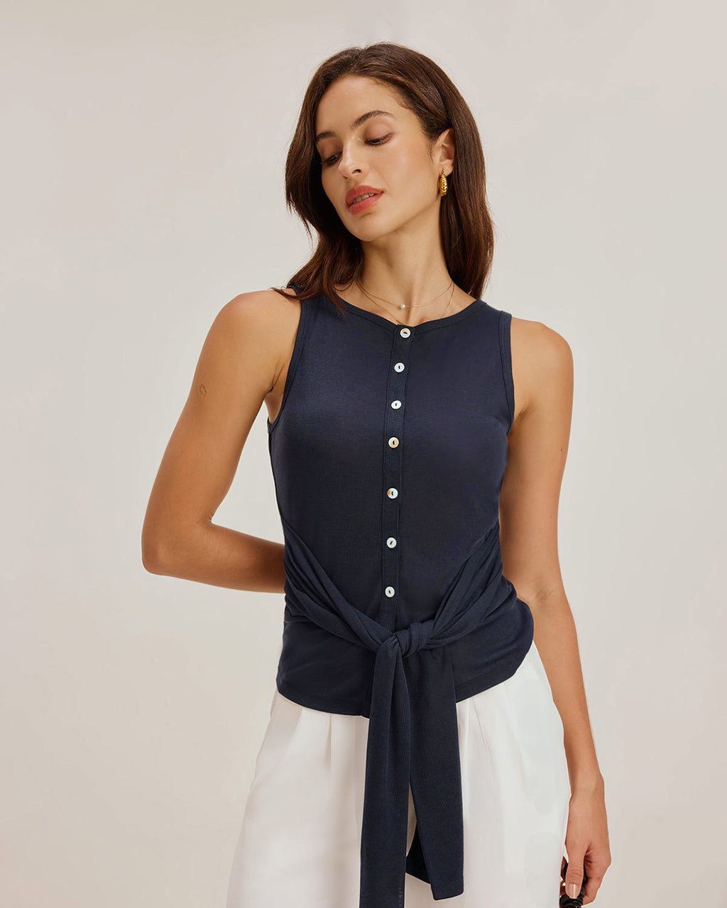 Women's Knitted Polyester Tank Tops Tops - RIHOAS