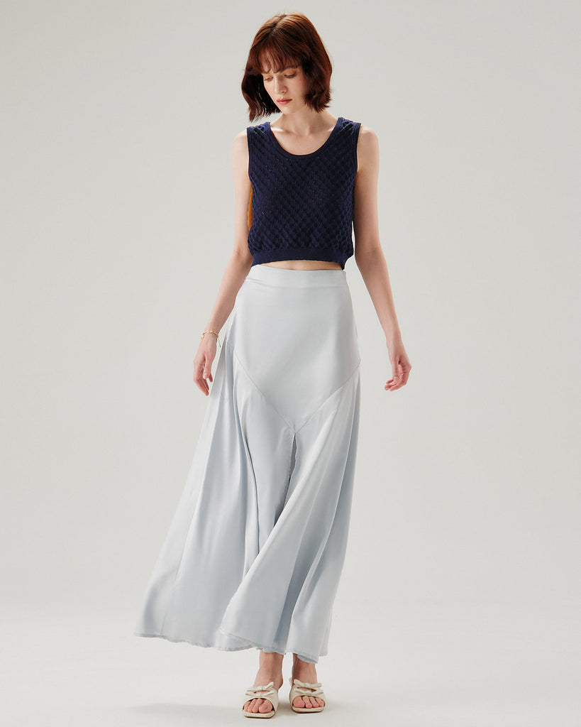 Blue Textured Crochet Tank Top - RIHOAS
