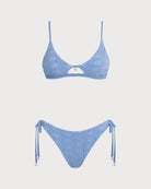 Women's Knitted Polyester Tankini Set Blue Bikinis - RIHOAS