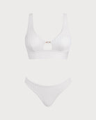 Women's Knitted Polyester Tankini Sets White Tankinis - RIHOAS
