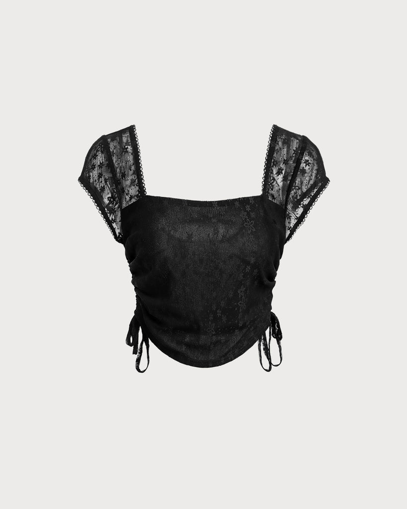 Women's Knitted Polyester Tees Black Tops - RIHOAS