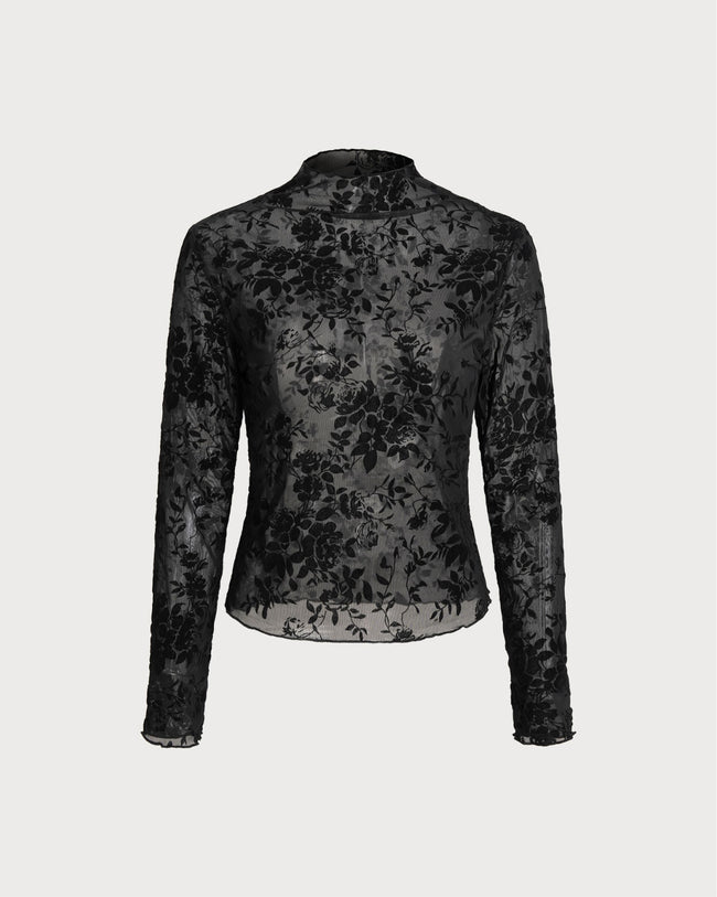 Women's Knitted Polyester Tees Black Tops - RIHOAS