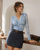 Women's Knitted Polyester Tees Blue - RIHOAS