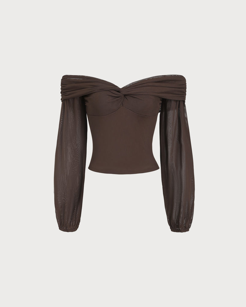 Women's Knitted Polyester Tees Coffee Tops - RIHOAS