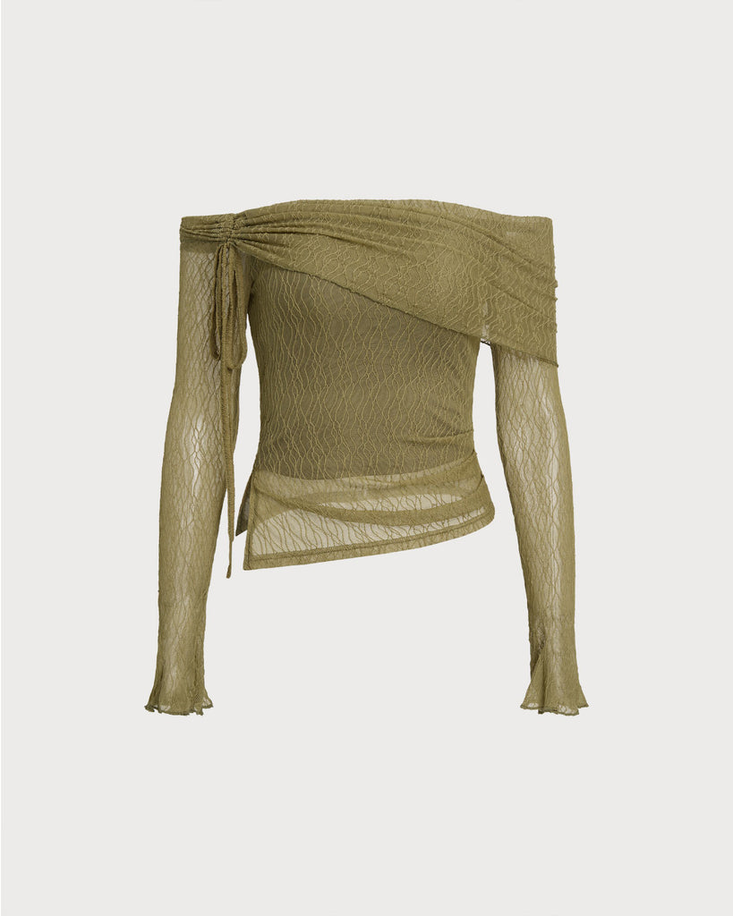 Women's Knitted Polyester Tees Green Tops - RIHOAS