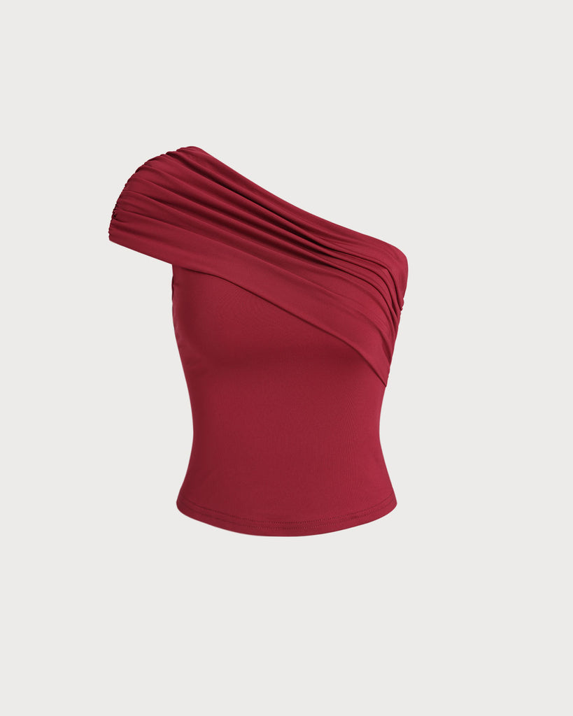 Women's Knitted Polyester Tees Red Tops - RIHOAS