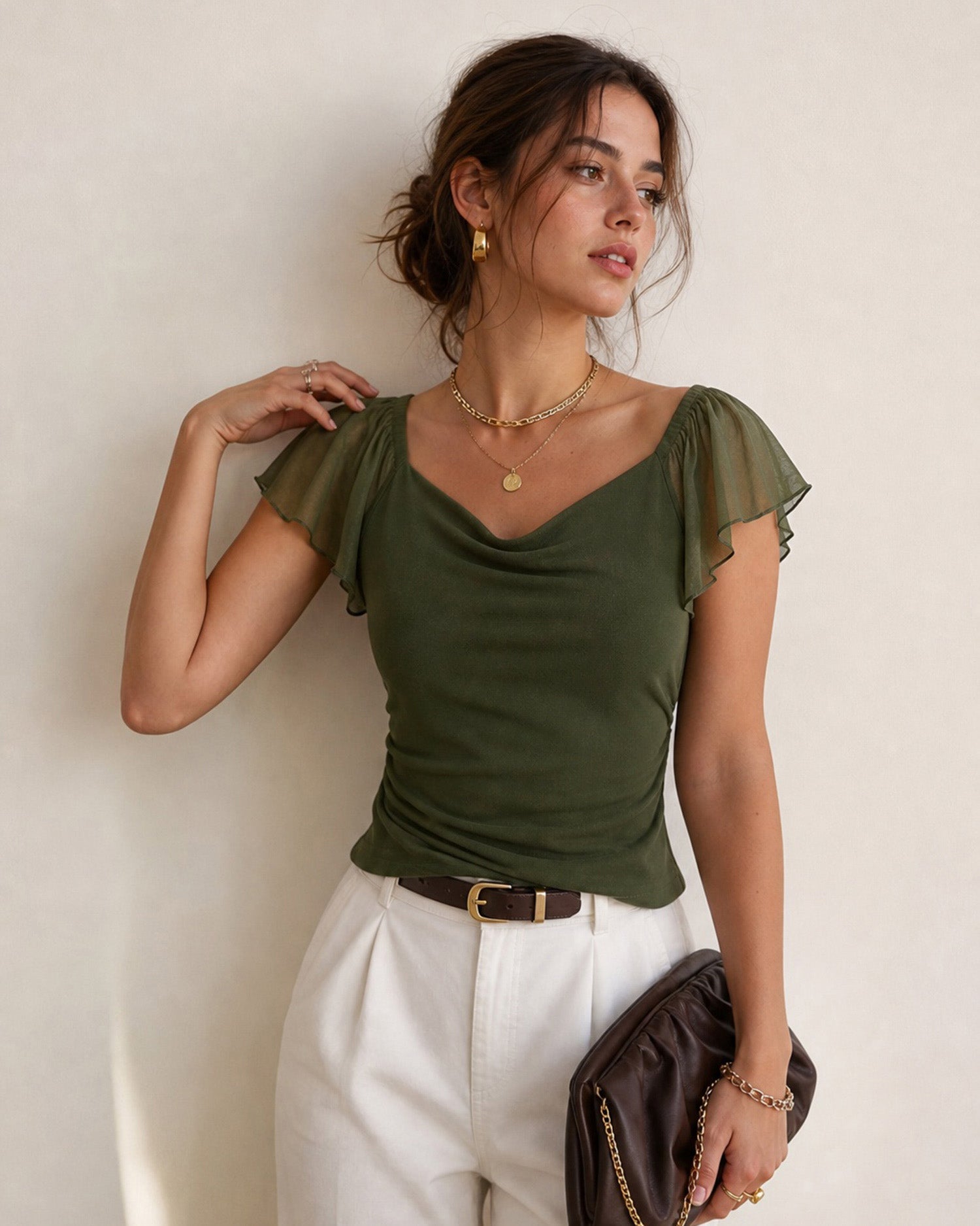 Women's Knitted Polyester Tees Tops - RIHOAS
