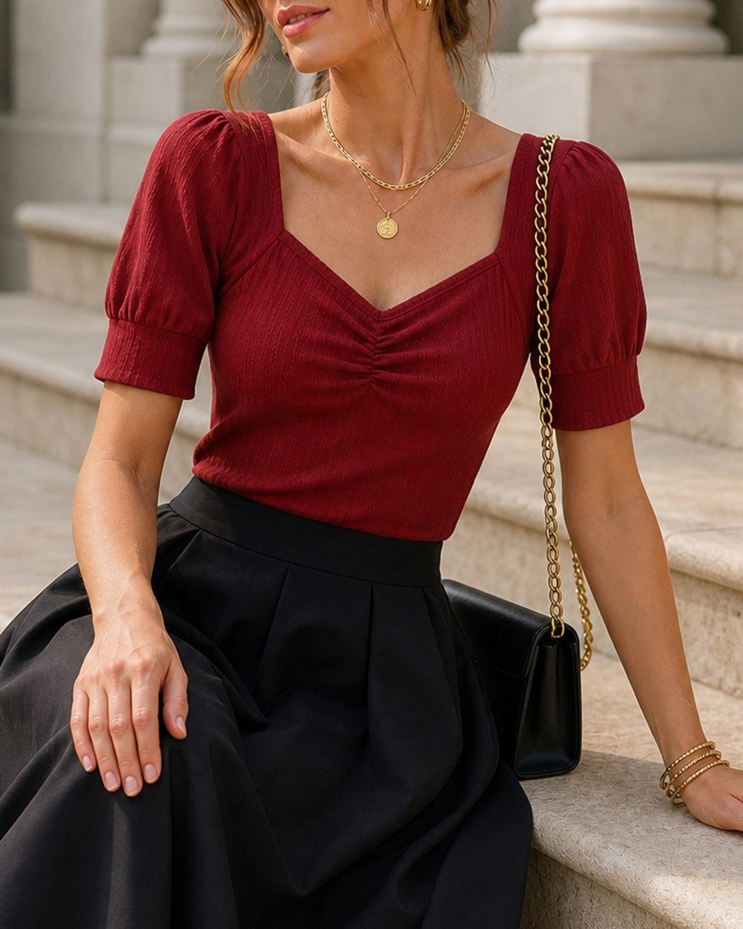 Women's Knitted Polyester Tees Tops - RIHOAS