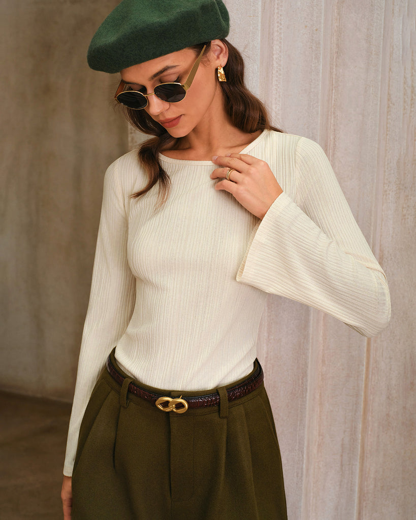 Women's Knitted Polyester Tees Tops - RIHOAS