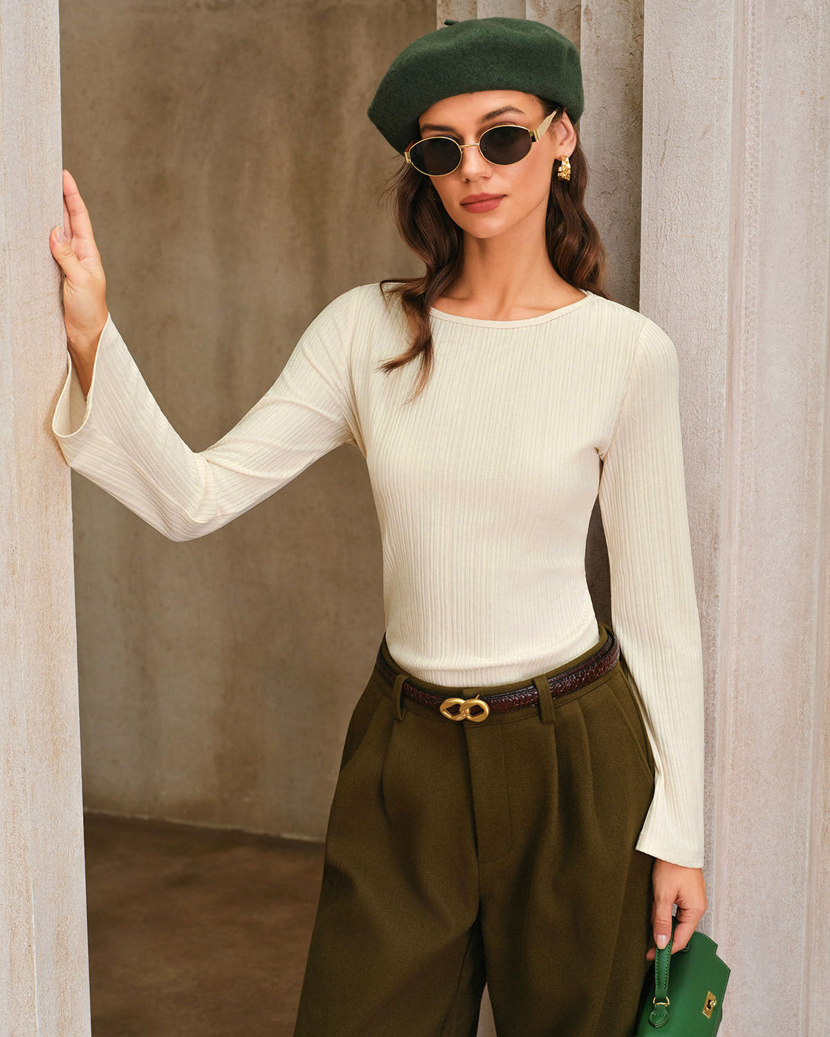 Women's Knitted Polyester Tees Tops - RIHOAS