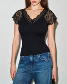 Women's Knitted Polyester Top Black Tops - RIHOAS