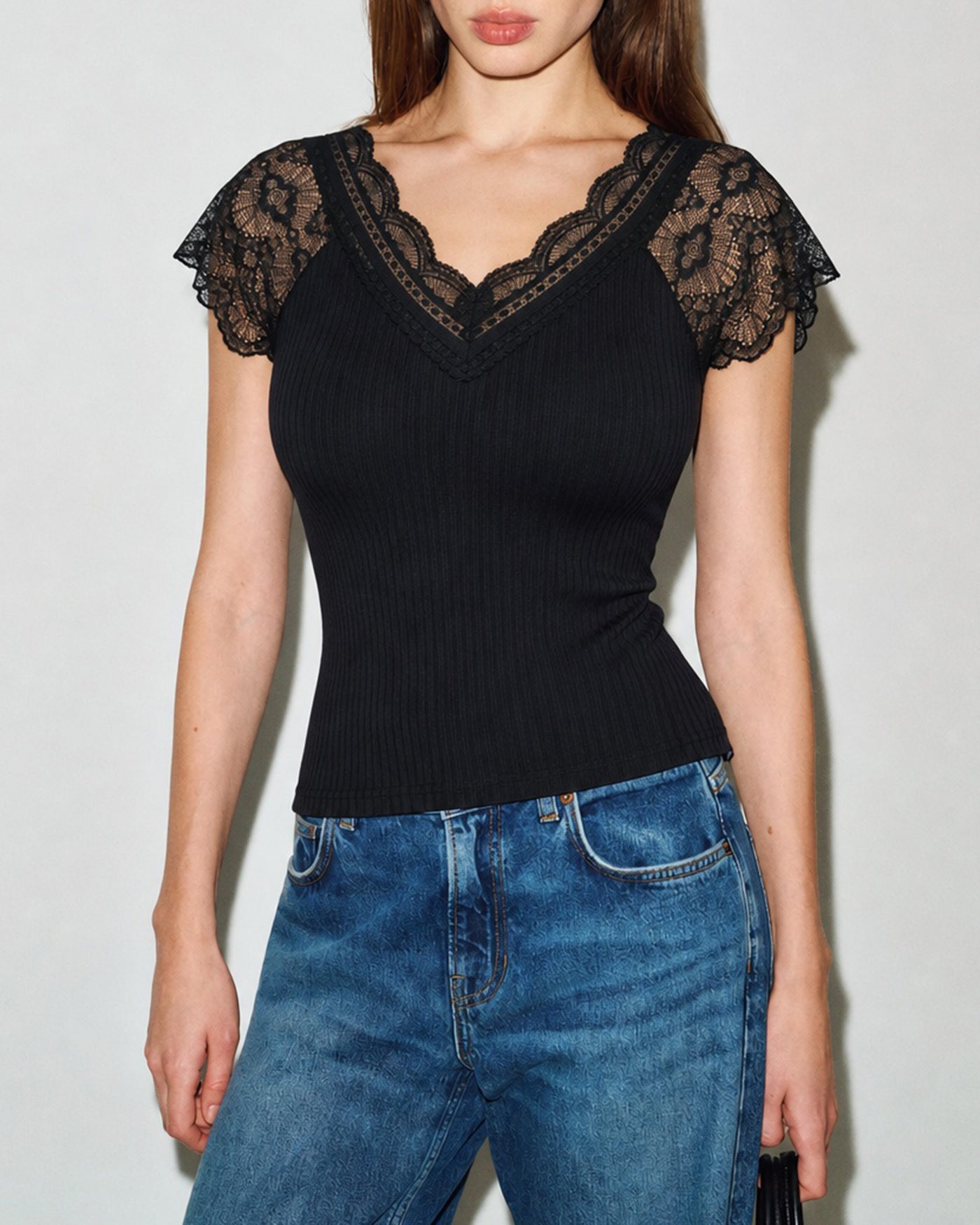 Women's Knitted Polyester Top Black Tops - RIHOAS