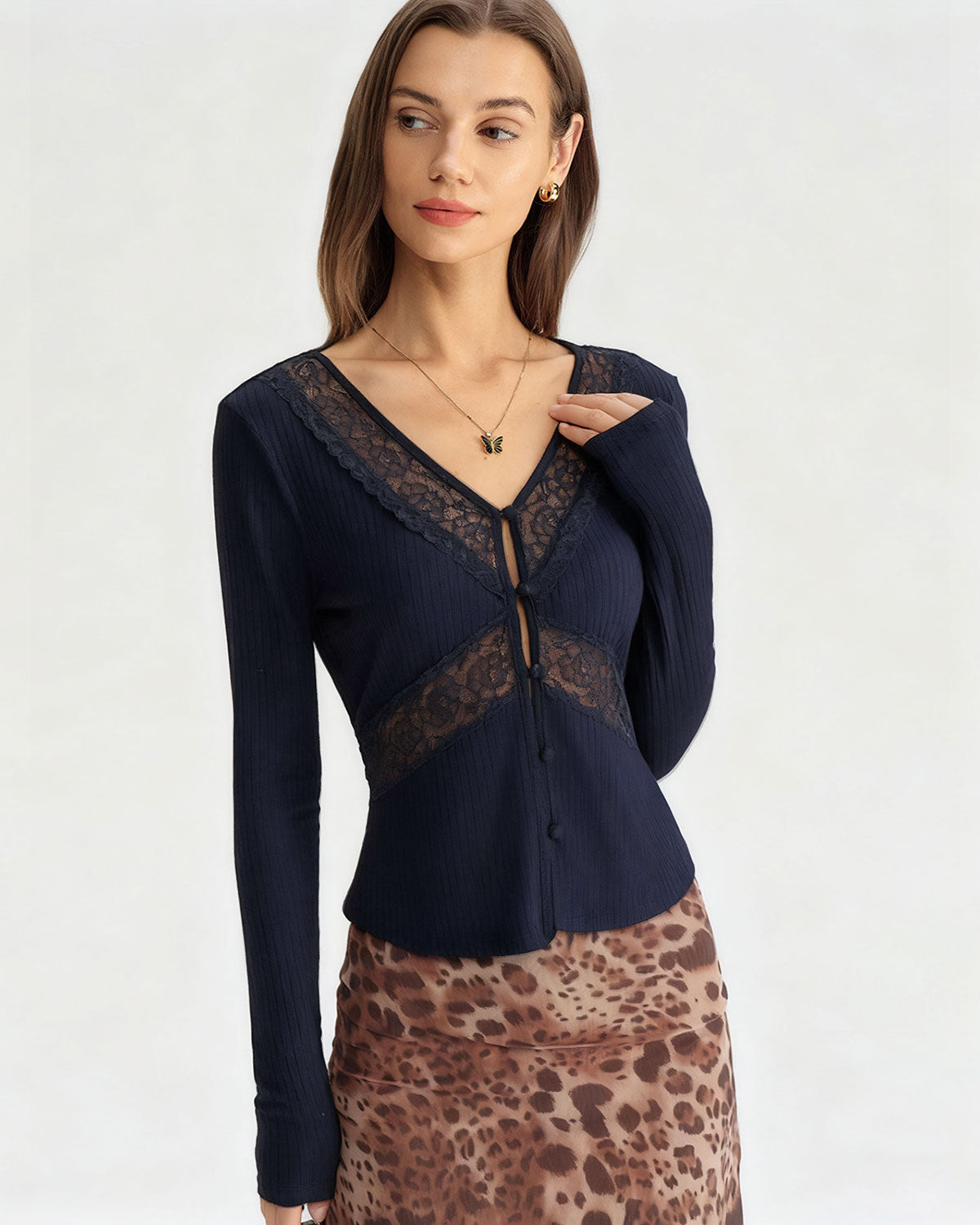 Women's Knitted Polyester Top Blue Tops - RIHOAS