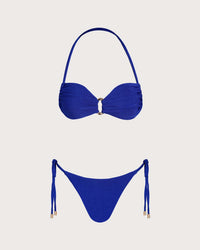 Women's Knitted Polyester Trim Bikini Set Blue Bikinis - RIHOAS